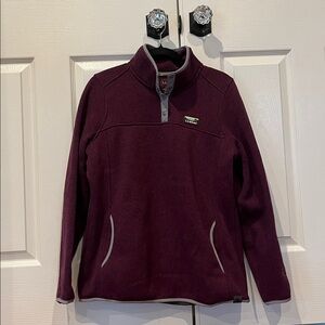 L.L. Bean Burgundy Sweater Fleece Pullover with Gray Trim Women’s Large